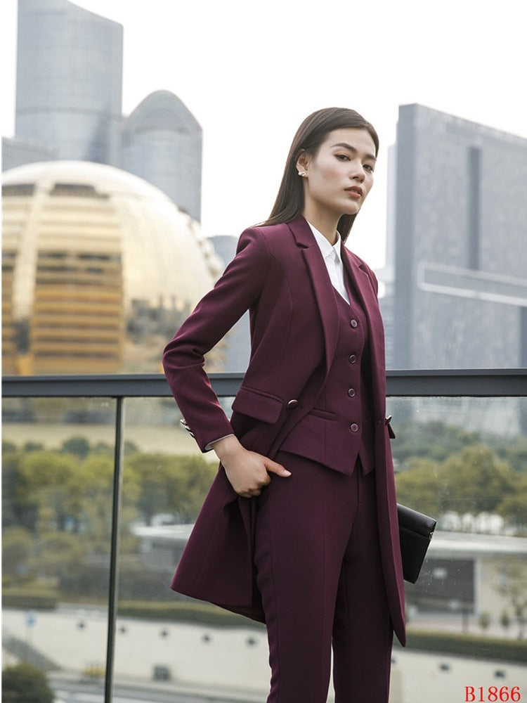 Vestido deHigh Quality Fabric Fall Winter Women Blazers Suits Uniform Designs Business Ladies Office Suits With Long Windbreaker