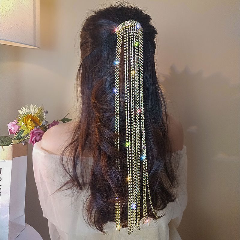 FYUAN Luxury Gold Silver Color Full Rhinestone Hairpins for Women Hairwear Long Tassel Crystal Hair Accessories Wedding Jewelry
