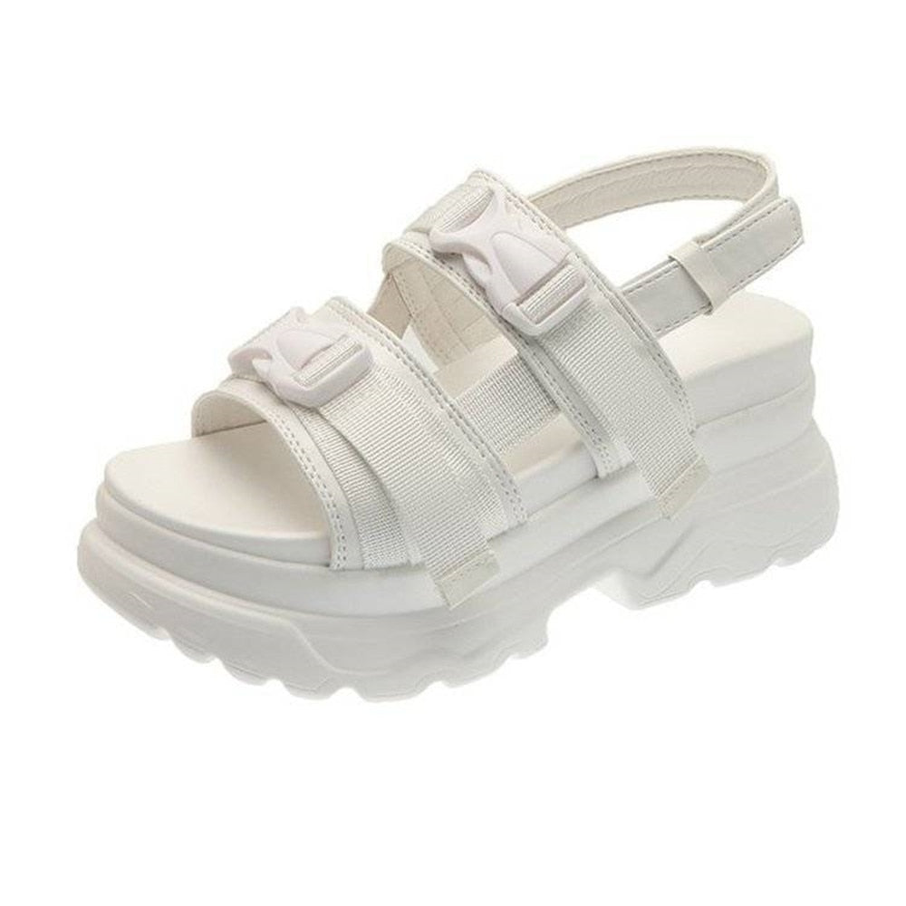 Platform Women Sandals 2022 Summer Leather Buckle Thick Bottom Letter Ladies Beach Sandal Chunky Female Shoes White Black Green