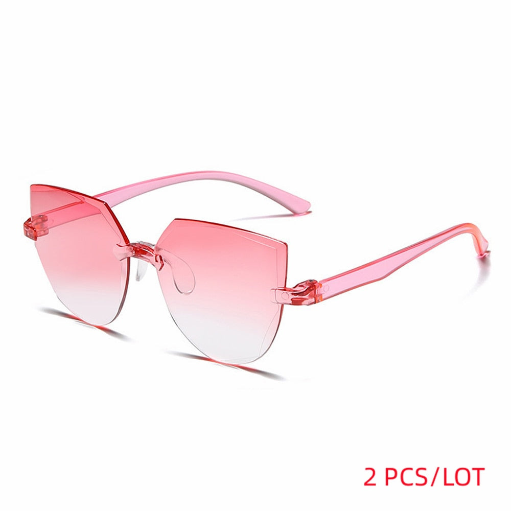 Ladies Cat Ear Sunglasses Frameless Jelly Transparent Sunglasses Retro All-in-one Ocean Piece Candy Color Sunglasses