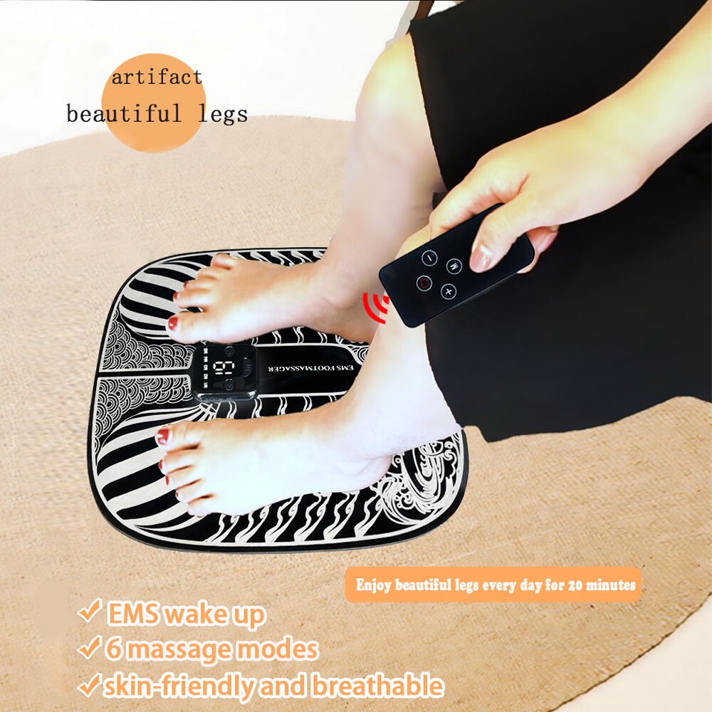 Foot Massager Smart EMS Pulse Physiotherapy Pad 6 Massage Modes 19 Levels of Intensity Micro-current for Thin Beauty Your Leg