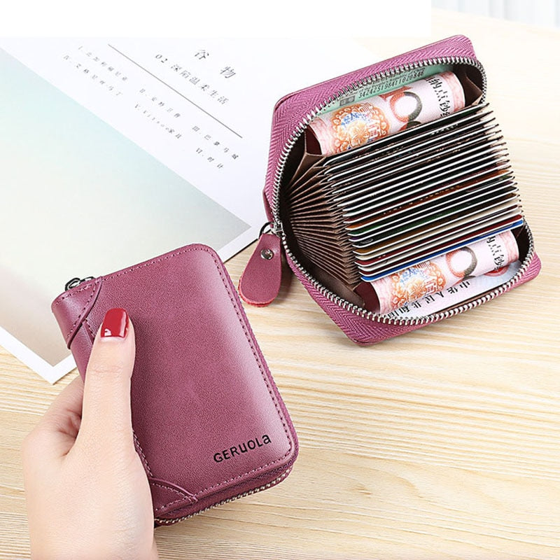 20/30/45 Cards Genuine Leather Card Holder Wallet for Men and Women RFID Zipper Business Credit Card ID Holder Clutch Bag