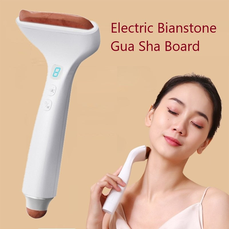 Electric Bian Stone Scraping Board Face Lift Double Massage Head Facial Massager Hot Compress Guasha Board Micro-current Sensor