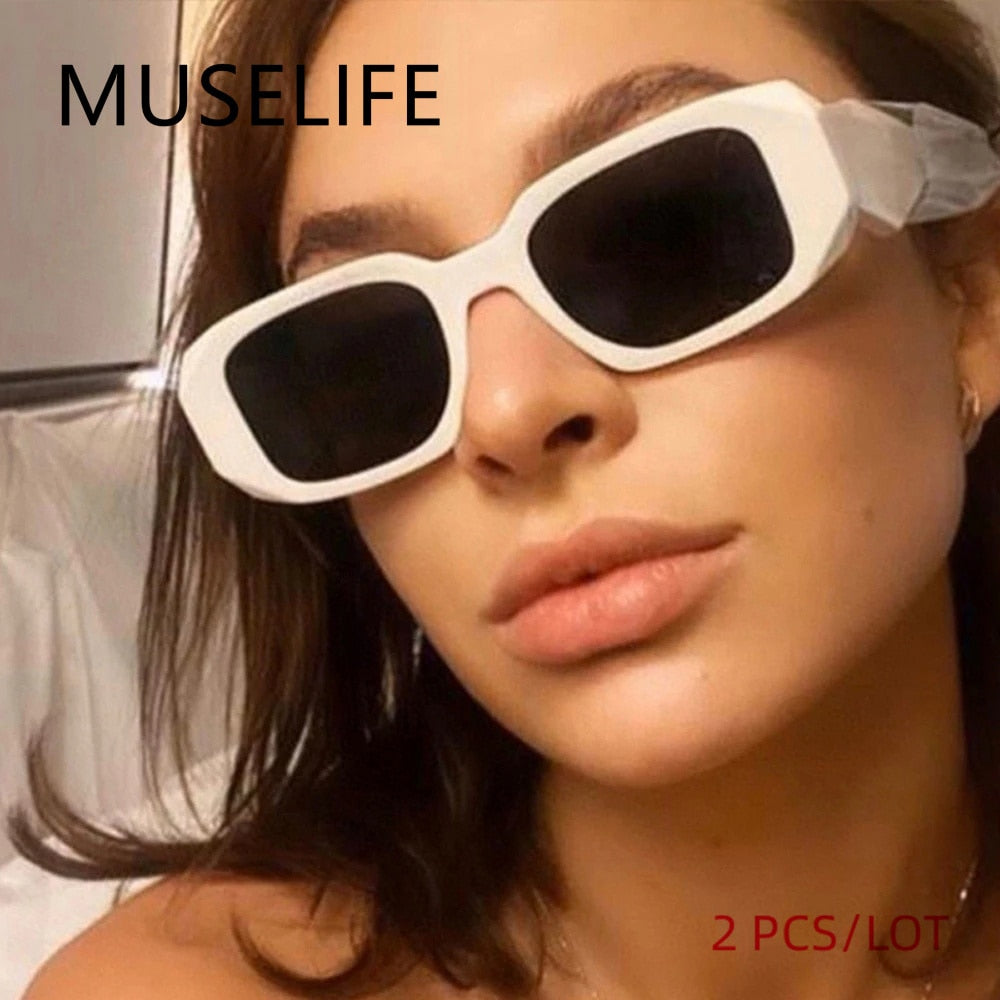 Small Polygon Rectangle Women Sunglasses Fashion Retro Brand Designer Square Sun Glasses Men Classic White Glasses Shades UV400