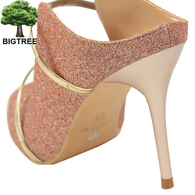 Bigtree Shoes Sexy Women Heels 2022 New Sequin Cloth Woman Pumps High Heels Party Shoes Women Sandals Slippers Stiletto 9 Cm