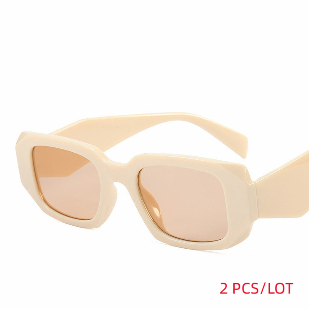 Small Polygon Rectangle Women Sunglasses Fashion Retro Brand Designer Square Sun Glasses Men Classic White Glasses Shades UV400