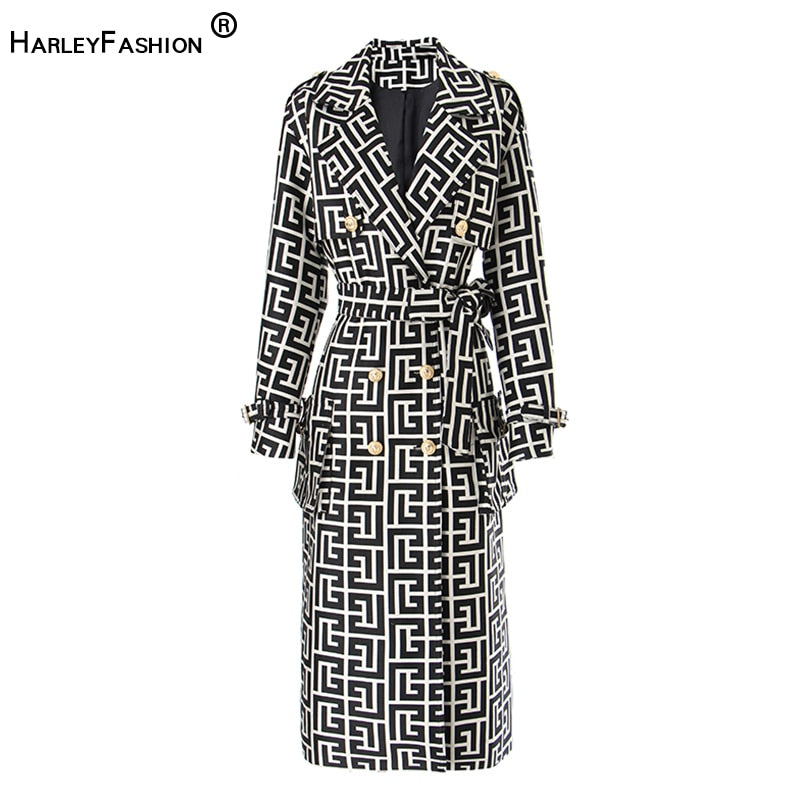 HarleyFashion Trendy Top Quality Loose Design Texture Autumn Winter Long Trench Coats for Women
