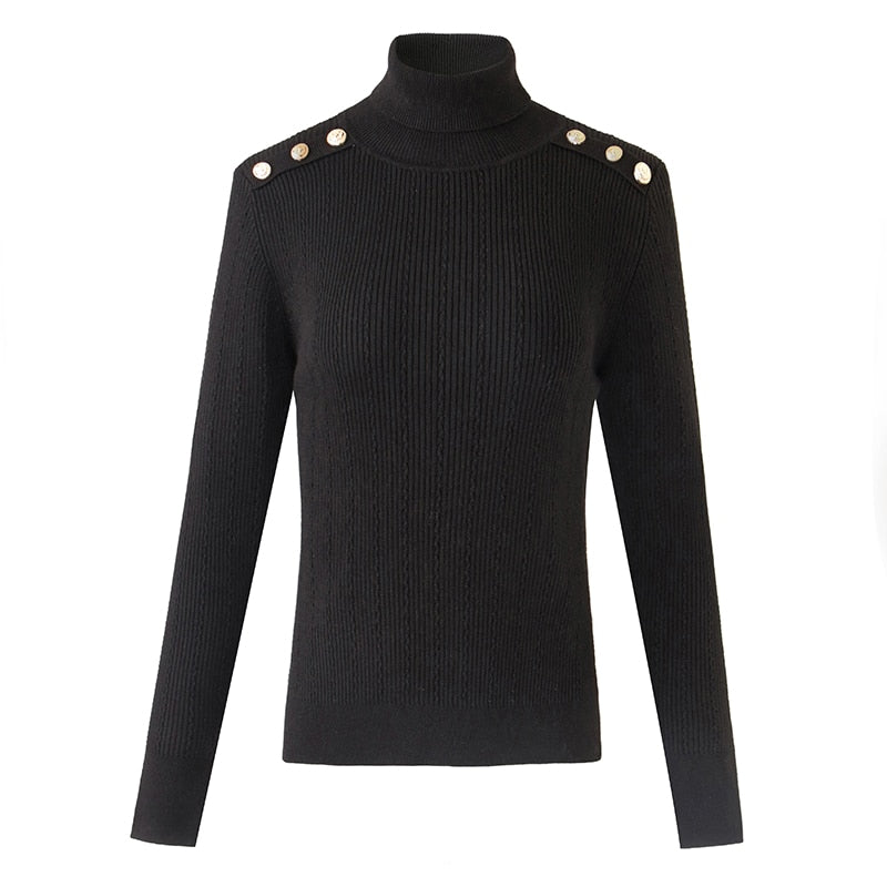 HarleyFashion Women Winter Wool Blend Black Turtleneck Pullover SweaterTop Quality Casual Knit Fabric
