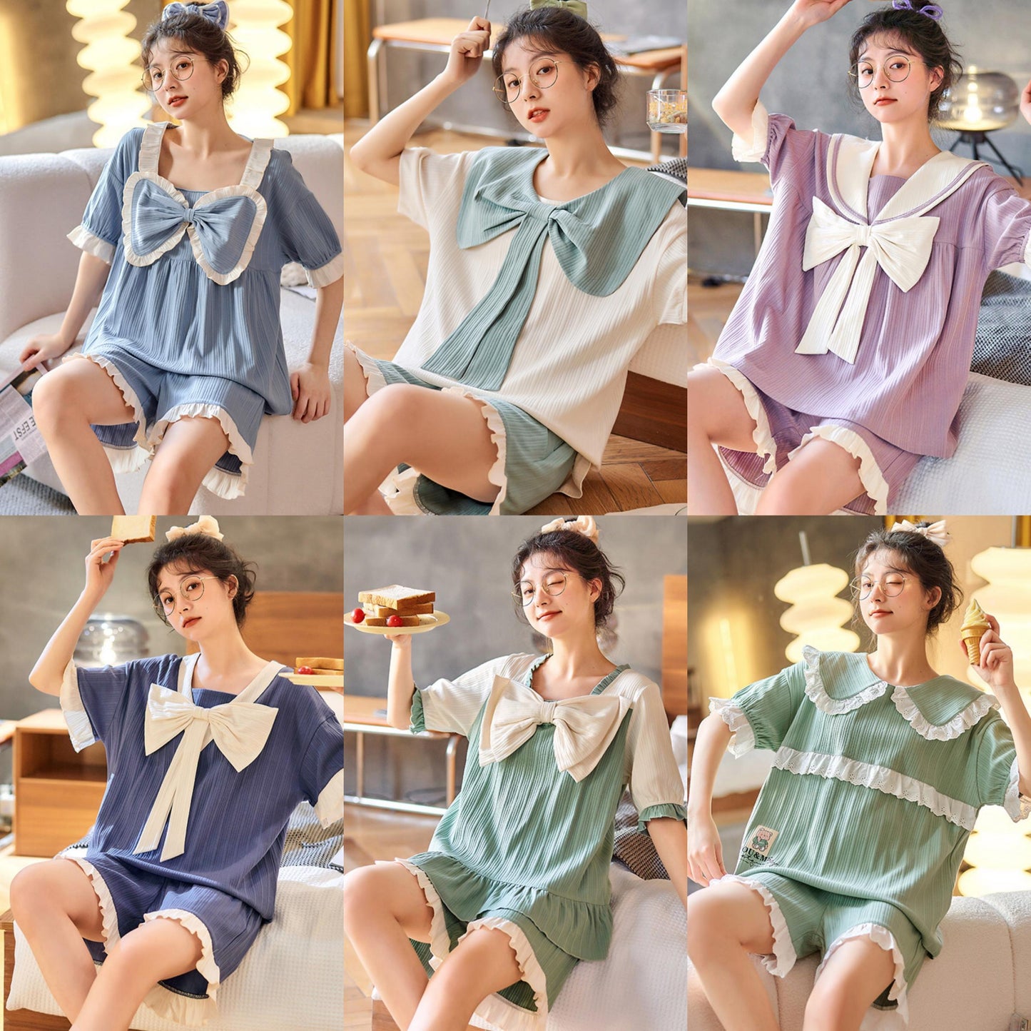 Short Sleeve Cotton Pajamas Set Princess Style Sleepwear Summer Women Nightwear Casual Home Cloth Soft Comfortable Pijamast
