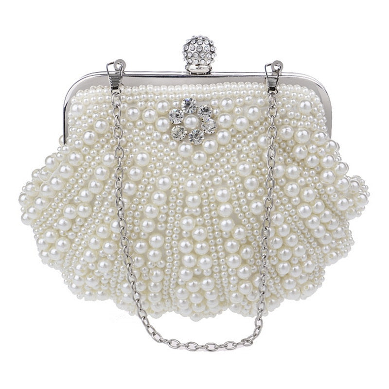 Beaded Diamonds Women Evening Bags Vintage Embroidery Small Pearl Day Clutch Shoulder Chain Handbags Rhinestones Purse