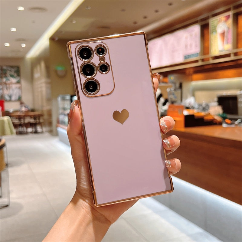 Soft Electroplated Love Heart Phone Case For Samsung S22 Ultra S22 S21 Plus S21 S20 FE A12 A53 A52 A135G Shockproof Bumper Cover