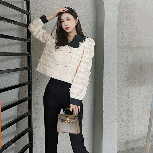 Korean Fashion Beige Jackets for Women 2022 Autumn Elegant Tassel Jaqueta Feminina Inverno Short Chaqueta Mujer