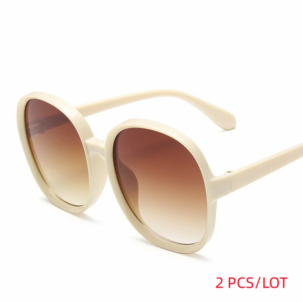 New Round Frame Sunglasses Women Retro Brand Designer Brown Black Oversized Lady Sun Glasses Female Fashion Outdoor Driving