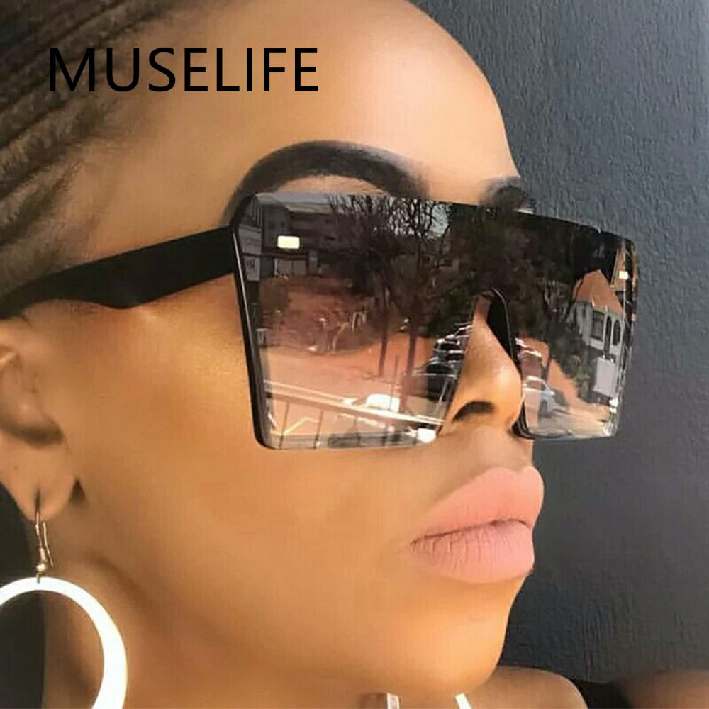 MUSELIFE Classic Vintage Square Sunglasses Woman Siamese Oversized Sunglasses Woman/Men Retro Sunglasses Lentes De Sol Mujer