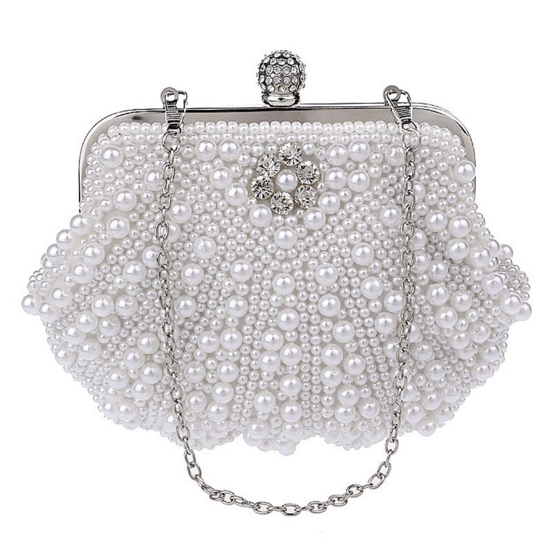 Beaded Diamonds Women Evening Bags Vintage Embroidery Small Pearl Day Clutch Shoulder Chain Handbags Rhinestones Purse