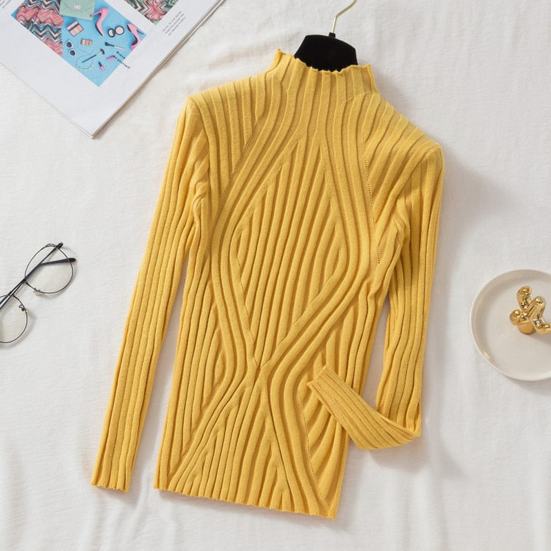 Autumn Knitted Sweater Women 2022 Pullover Long Sleeve Office Lady Jumper Sweater Slim Solid Sweaters Casual Tops New 17041