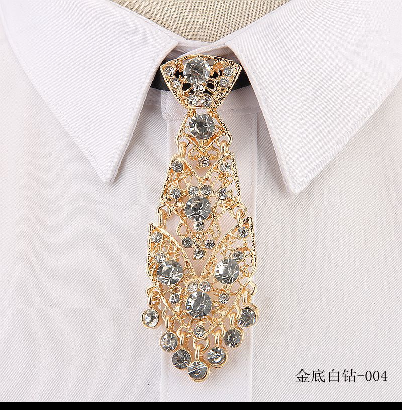 Fashion Personality Crystal Neckties Trendy General Korean Wine Party Wedding Ceremony Metal Short Luxury Tie Men Accessories