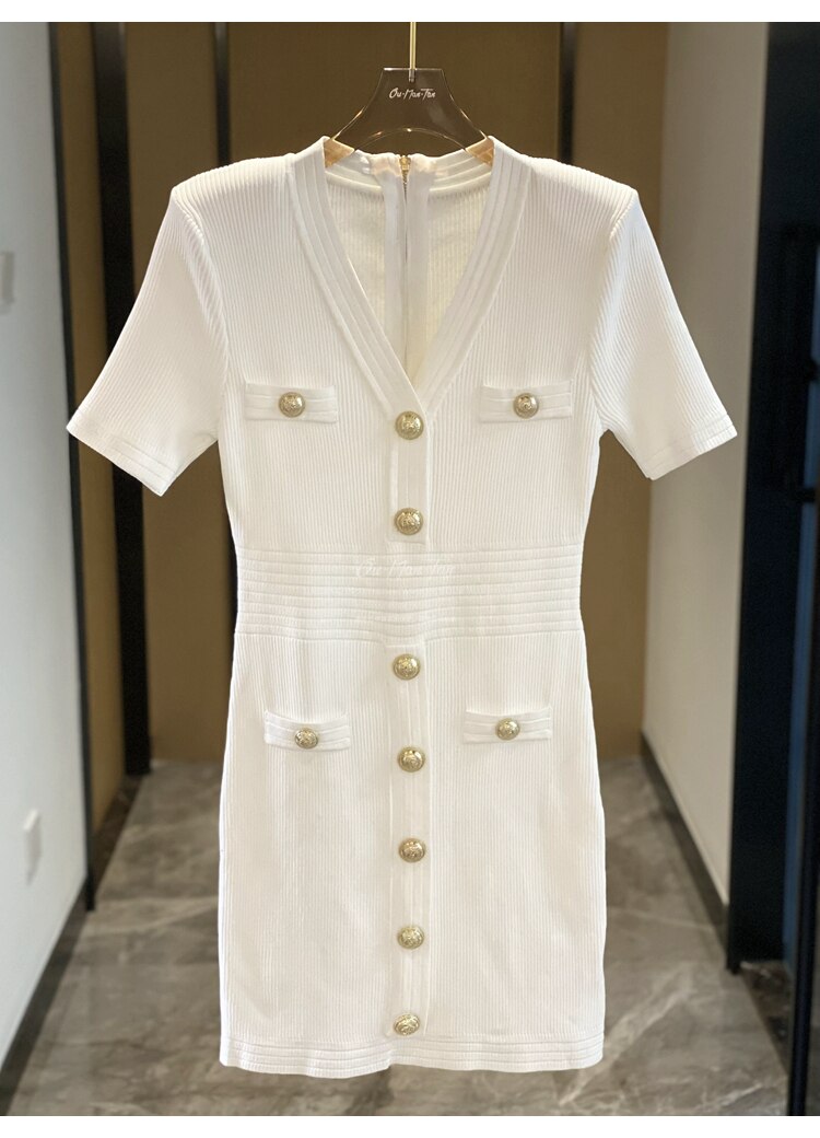New Autumn Blue/white/black Knitted Dresses for Women 2022 Designers Casual V-neck Short Sleeve Mini Dress Female Vestidos