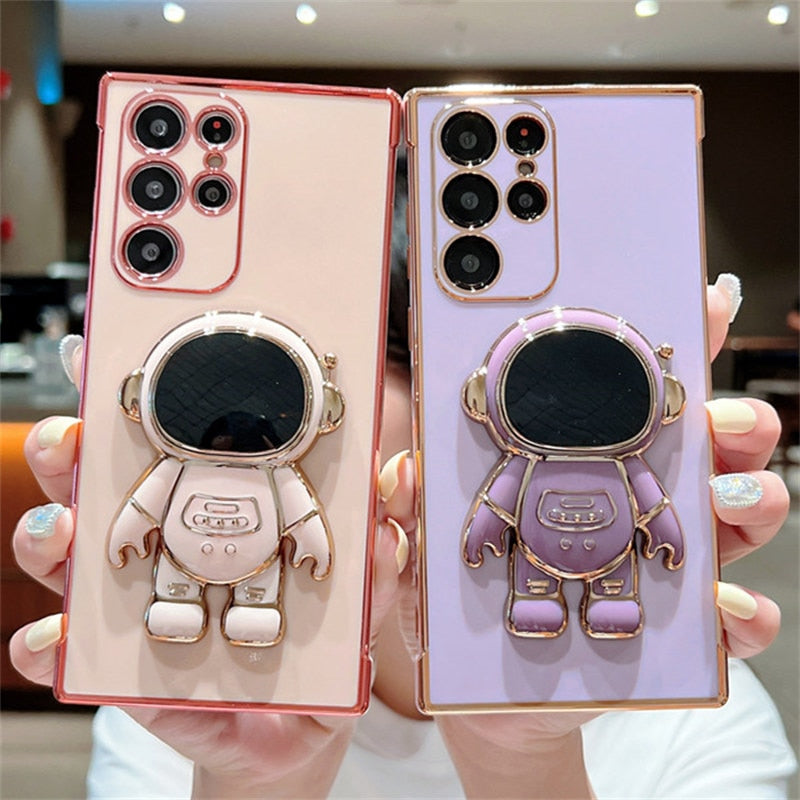 Luxury Plating Case For Samsung Galaxy S22 Ultra S21 S22 FE A52 A53 S22 S21 Plus A13 5G  Love Heart Side Pattern Astronaut Cover