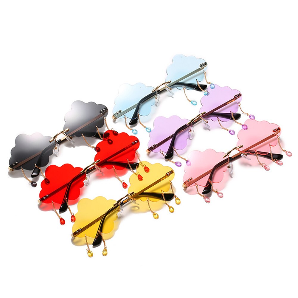 UV400 Trendy Tassel Sunglasses Fashion Retro Rimless Sun Glasses Steampunk Sunglasses Shades Funny Clouds Shaped Eyeglasses