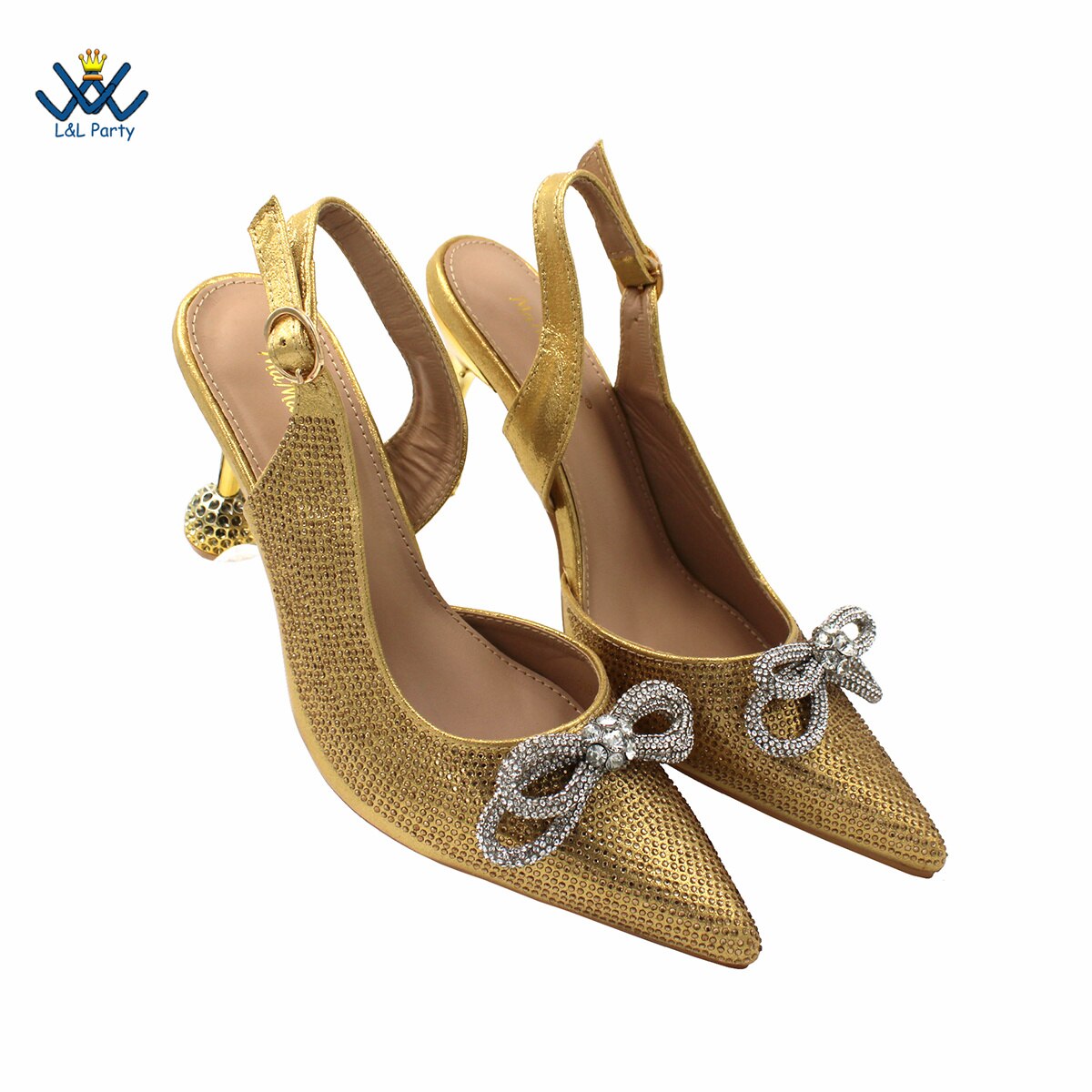 High Quality New Arrivals High Heels in Gold Color Italian Design Office Ladies Shoes Matching Bag Set For Wedding