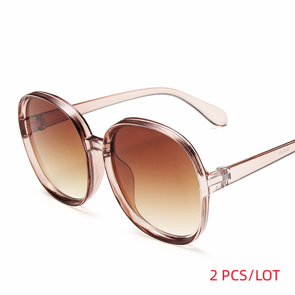 New Round Frame Sunglasses Women Retro Brand Designer Brown Black Oversized Lady Sun Glasses Female Fashion Outdoor Driving