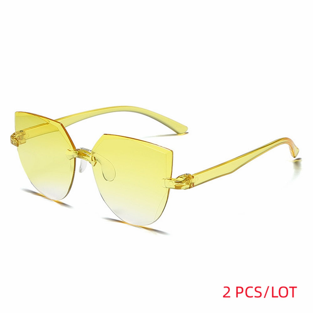 Ladies Cat Ear Sunglasses Frameless Jelly Transparent Sunglasses Retro All-in-one Ocean Piece Candy Color Sunglasses