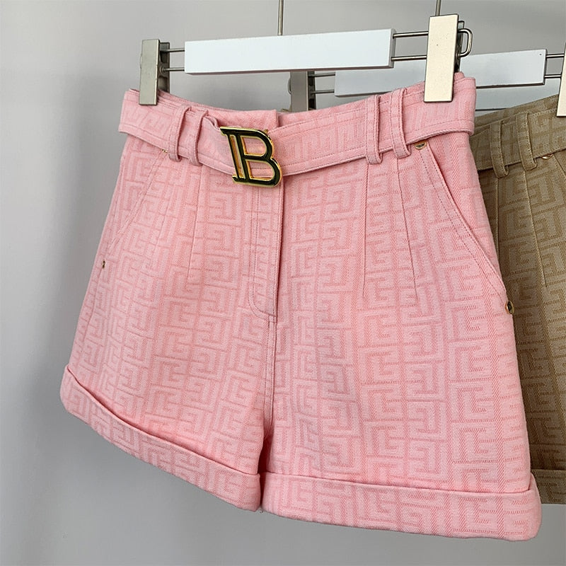 6 Colors for Option Pink Texture Washed Denim Shorts for Women with Belt Casual Style Quality Jeans Trousers