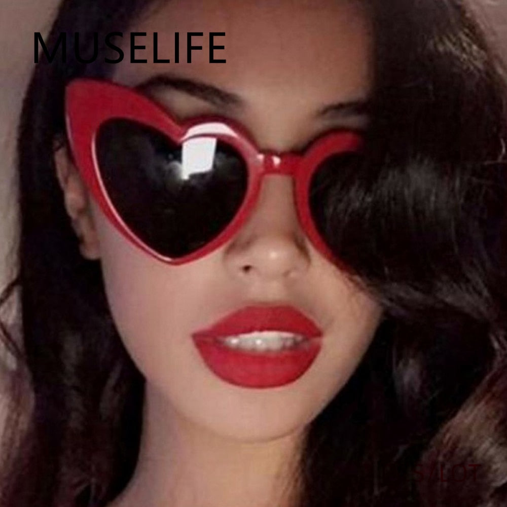 MUSELIFE Love Heart  Big Frame Personality Women Sunglass Fashion Cute Sexy Retro Cat Eye Vintage SunGlasses Pink Female