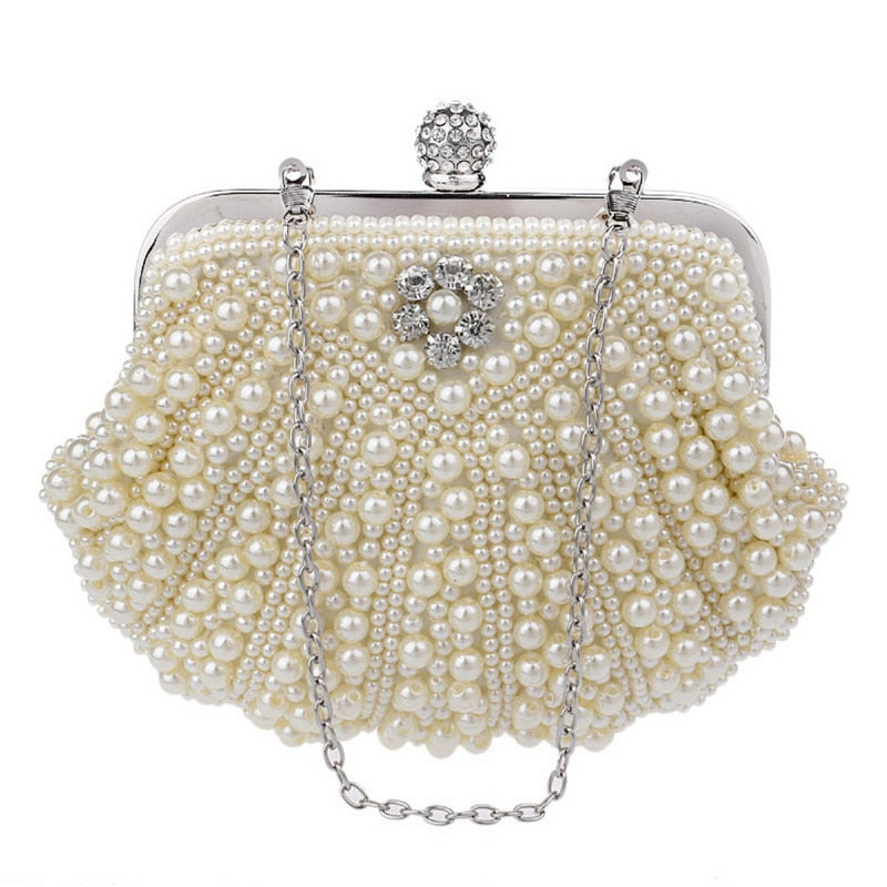 Beaded Diamonds Women Evening Bags Vintage Embroidery Small Pearl Day Clutch Shoulder Chain Handbags Rhinestones Purse