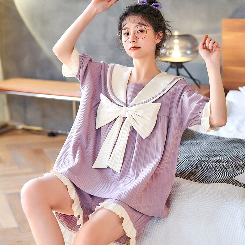 Short Sleeve Cotton Pajamas Set Princess Style Sleepwear Summer Women Nightwear Casual Home Cloth Soft Comfortable Pijamast