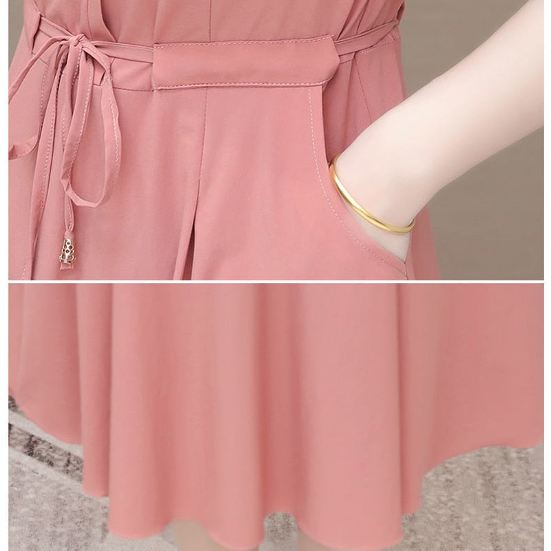 Korean Short Sleeve Midi A-Line Dress Women Summer Fashion Adjustable Waist Casual Dresses Plus Size 5Xl 4Xl Vestidos Elegante