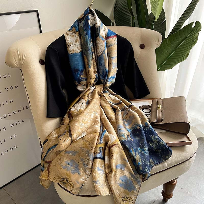 Luxury Brand 2022 Silk Scarf Women Large Shawls Pashmina Hijab Foulard Echarpe Design Print Lady Beach Stole Head Scarves