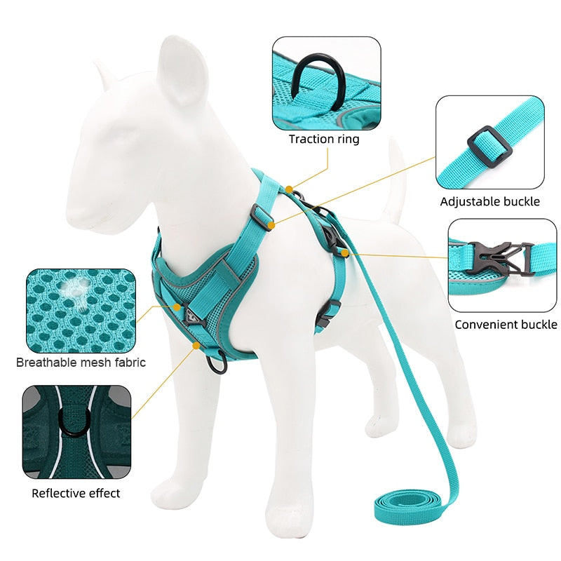 New Dog Harness for Small Meduim Dogs Cats No Pull Reflective Pet Chest Vest Traction Leash Set Adjustable Outdoors Pet Harness
