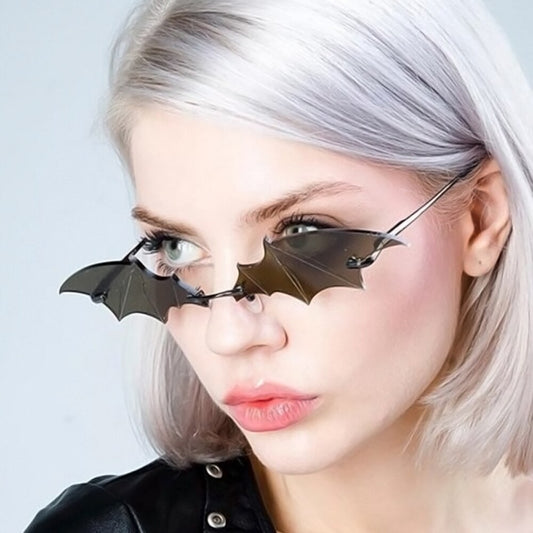 1PC Unisex Sunglasses Rimless Retro Bat Shape True Film Sun Glasses UV400 Trending Narrow Eyewear Streetwear Fashion Accessories