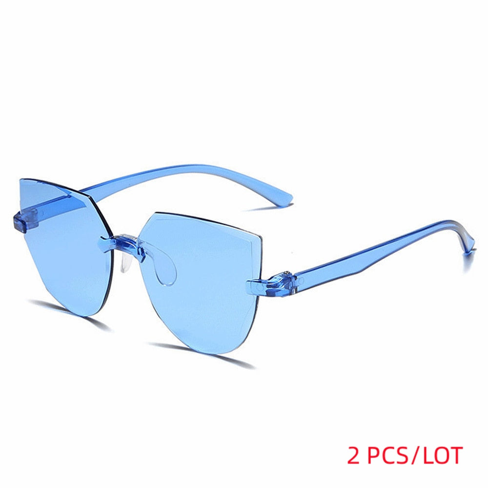 Ladies Cat Ear Sunglasses Frameless Jelly Transparent Sunglasses Retro All-in-one Ocean Piece Candy Color Sunglasses