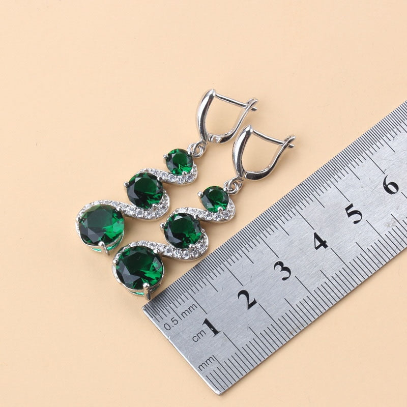 2022 New Arrival 925 Mark Bracelet Necklace Jewelry Sets With Green Stone Long Earrings Wedding Ring For Women Fashion Costume