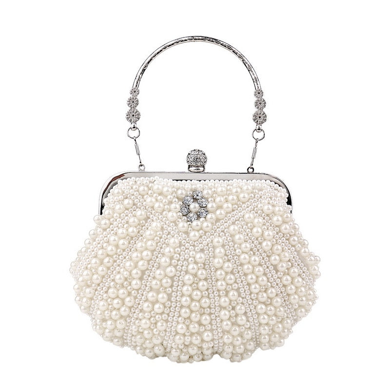 Beaded Diamonds Women Evening Bags Vintage Embroidery Small Pearl Day Clutch Shoulder Chain Handbags Rhinestones Purse