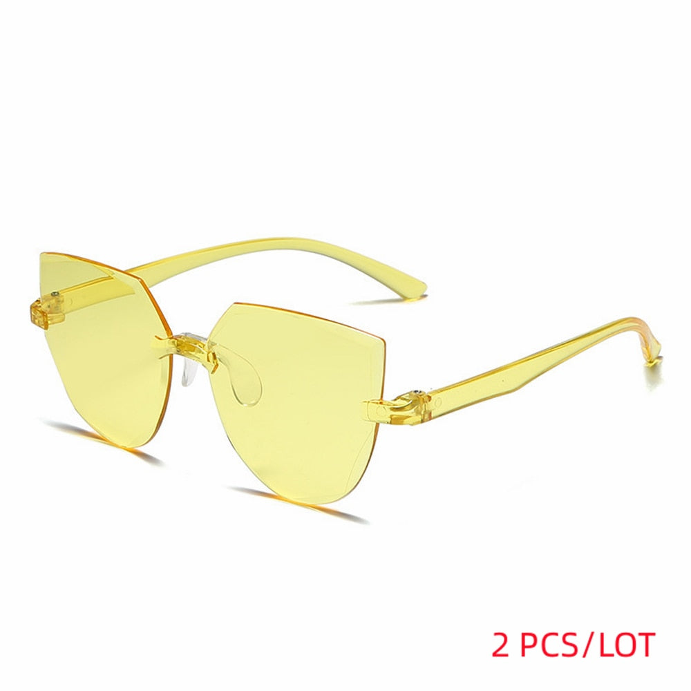 Ladies Cat Ear Sunglasses Frameless Jelly Transparent Sunglasses Retro All-in-one Ocean Piece Candy Color Sunglasses