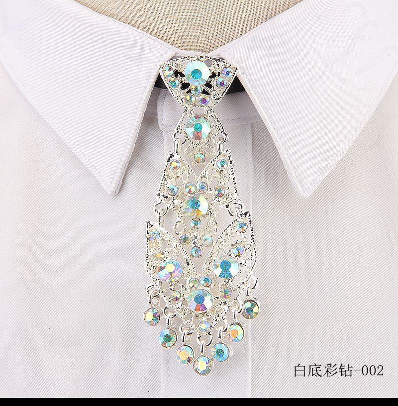 Fashion Personality Crystal Neckties Trendy General Korean Wine Party Wedding Ceremony Metal Short Luxury Tie Men Accessories