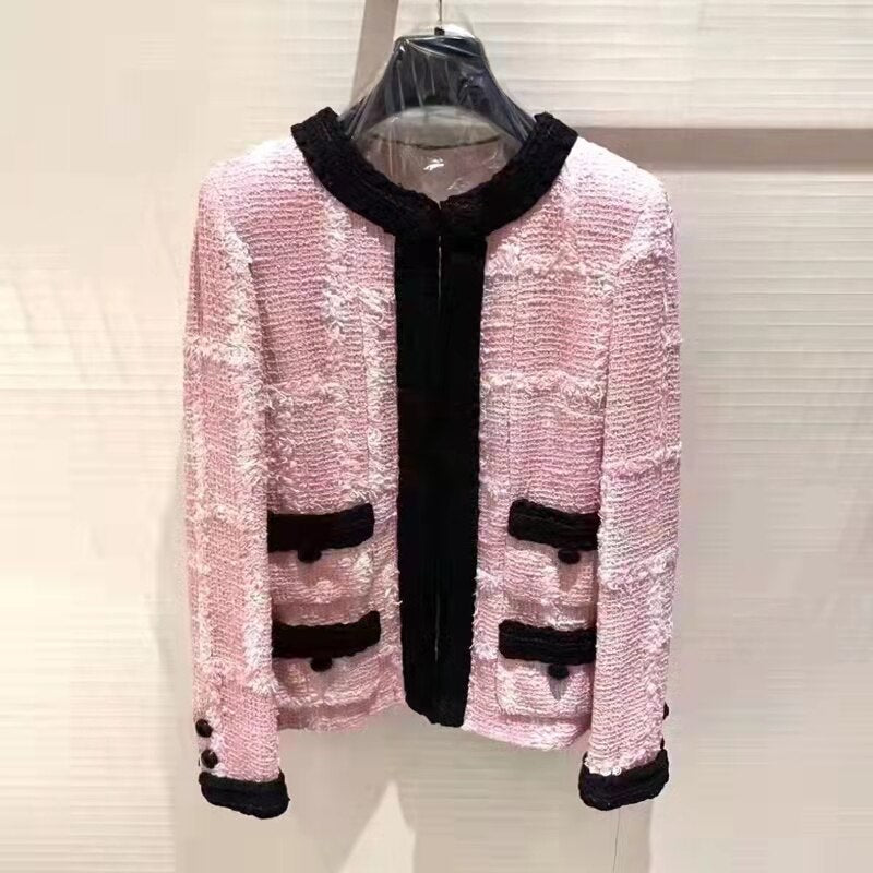 High Quality Brand Winter Clothes for Women Luxury Designer Elegant Pink Tweed Jackets Korean Fashion Wool Jaqueta Feminina
