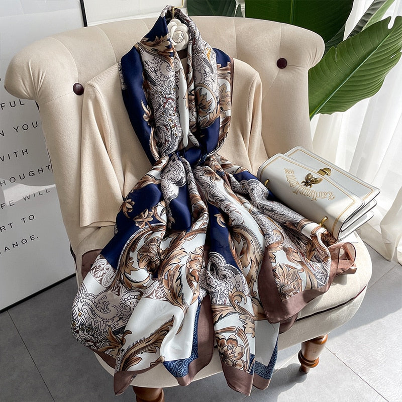 Lady Luxury Silk Scarf Foulard Female Hijab 2022 Brand Print Women Summer New Polyester Pashmina Hijab Bufanda Stoles