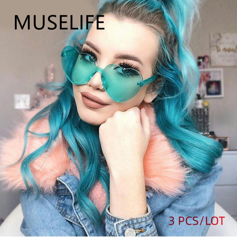 MUSELIFE New Three Piece Love Heart Lens Sunglasses Women Transparent Plastic Glasses Style Sun Glasses Female Clear Candy Color