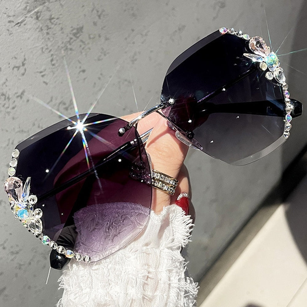 2022 Fashion Brand Design Vintage Rimless Rhinestone Sunglasses Women Men Retro Cutting Lens Gradient Sun Glasses Female UV400