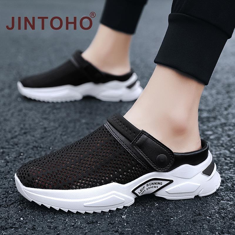 2022 Unisex Summer Sandal Mesh Mules Breathable Padded Beach Flip Flops Shoes Solid Flat Bath Slippers Outside Mens Slippers