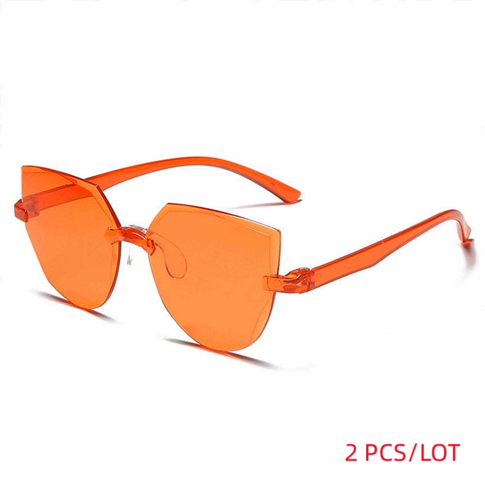 Ladies Cat Ear Sunglasses Frameless Jelly Transparent Sunglasses Retro All-in-one Ocean Piece Candy Color Sunglasses